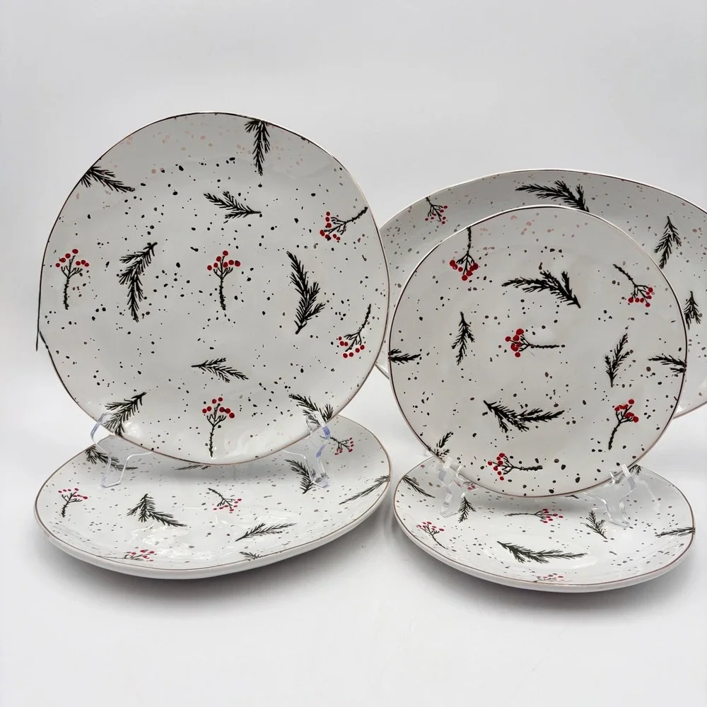Potters Studio Holiday Plates & Platter Set Christmas Evergreen & Holly Berries